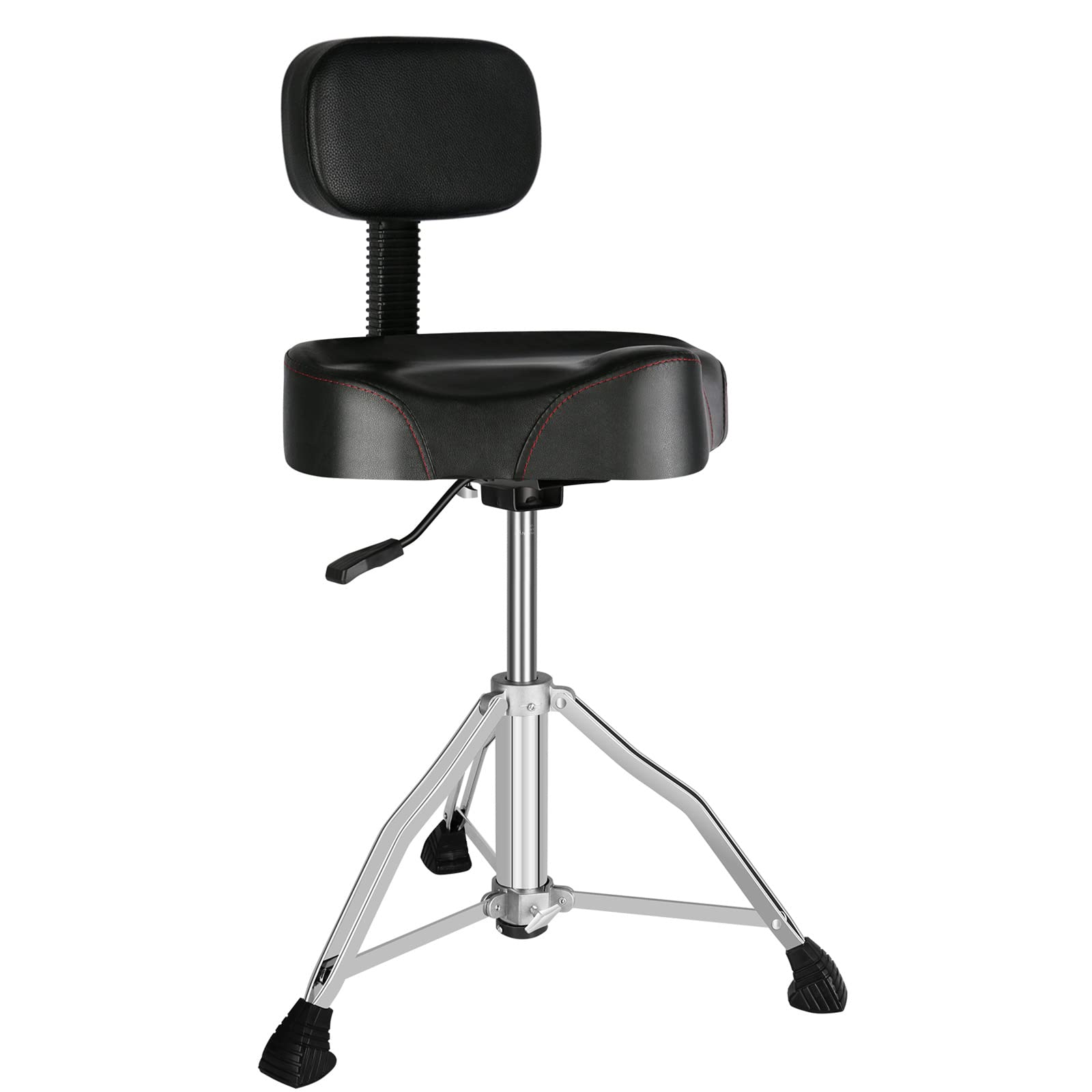 EASTROCK Heavy Duty Drum Throne with Backrest - Adjustable Height Drum Chair, Motorcycle Style Saddle Seat for Drummers - Perfect for Drum Kits, Practice, Live Performances & Studio Sessions (Motorcycle Black)