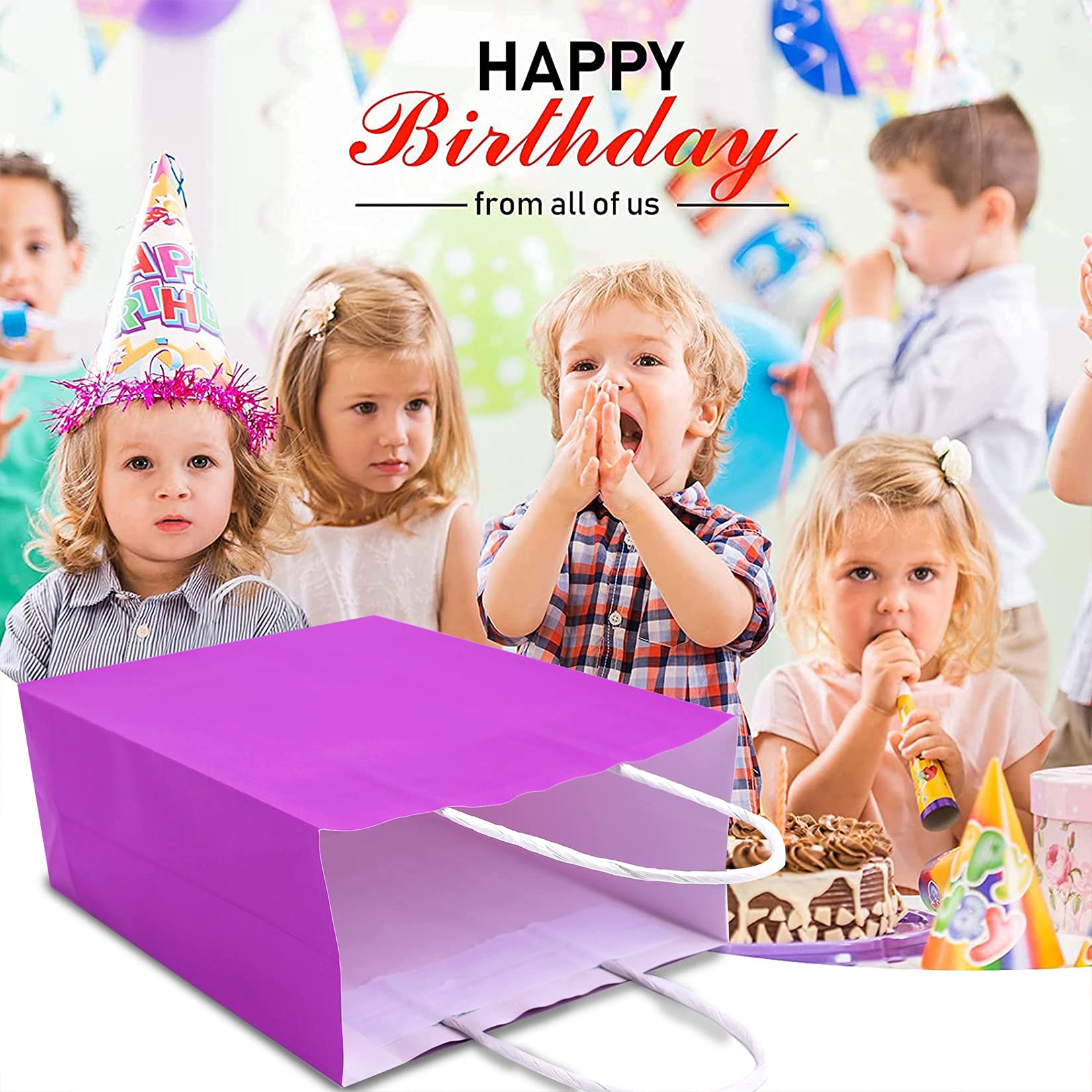 12-Piece Kraft Paper Party Favor Gift Bags with Handles - Small Purple Gift Bags for Christmas, Birthday, Wedding & Party Celebrations | Perfect for Candy, Treats & Small Gifts
