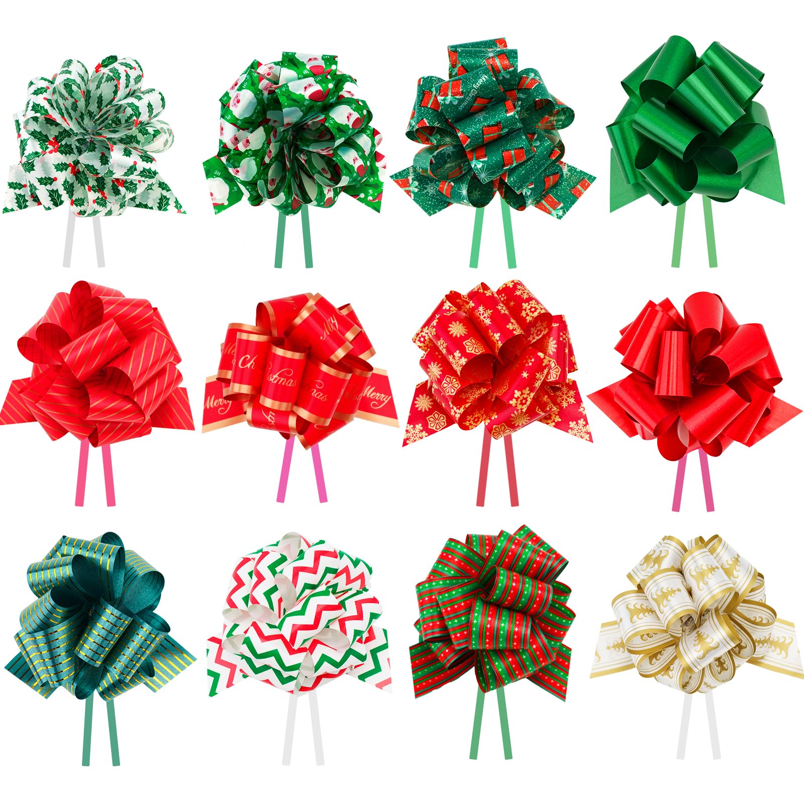 KINGLAKE 24PCS Christmas Pull Bows - 5” Gift Wrapping Bows for Trees & Presents | Holiday Decor