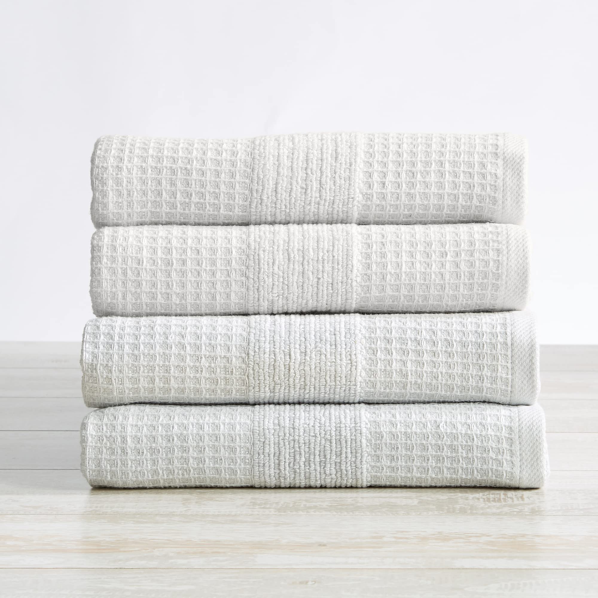100% Cotton Waffle Weave Bath Towels Set - Ultra Absorbent Quick Dry Soft Plush Hand Towels (4-Pack, Light Grey) | Soleia Collection for Bathroom, Spa & Gym Use