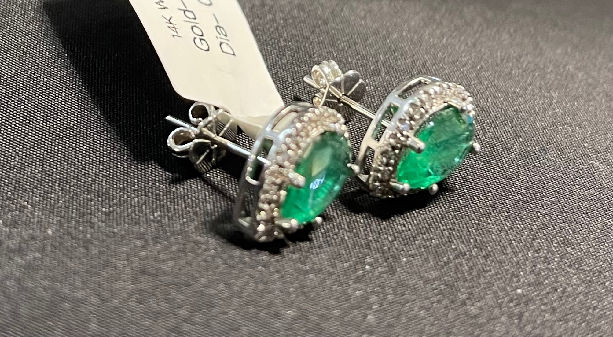 Exquisite Pear Shaped Emerald & Diamond Halo Earrings - 14K Gold Dangle Earrings for Women - Perfect for Weddings, Parties & Special Occasions