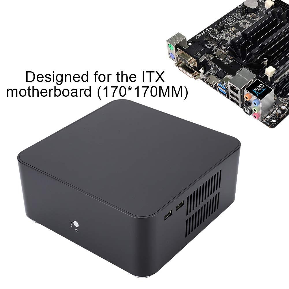 Compact Mini ITX Computer Case - Aluminum Alloy Chassis for ITX Motherboard (170x170mm) - Black with USB 2.0 - Perfect for Home Office, Gaming & HTPC Builds