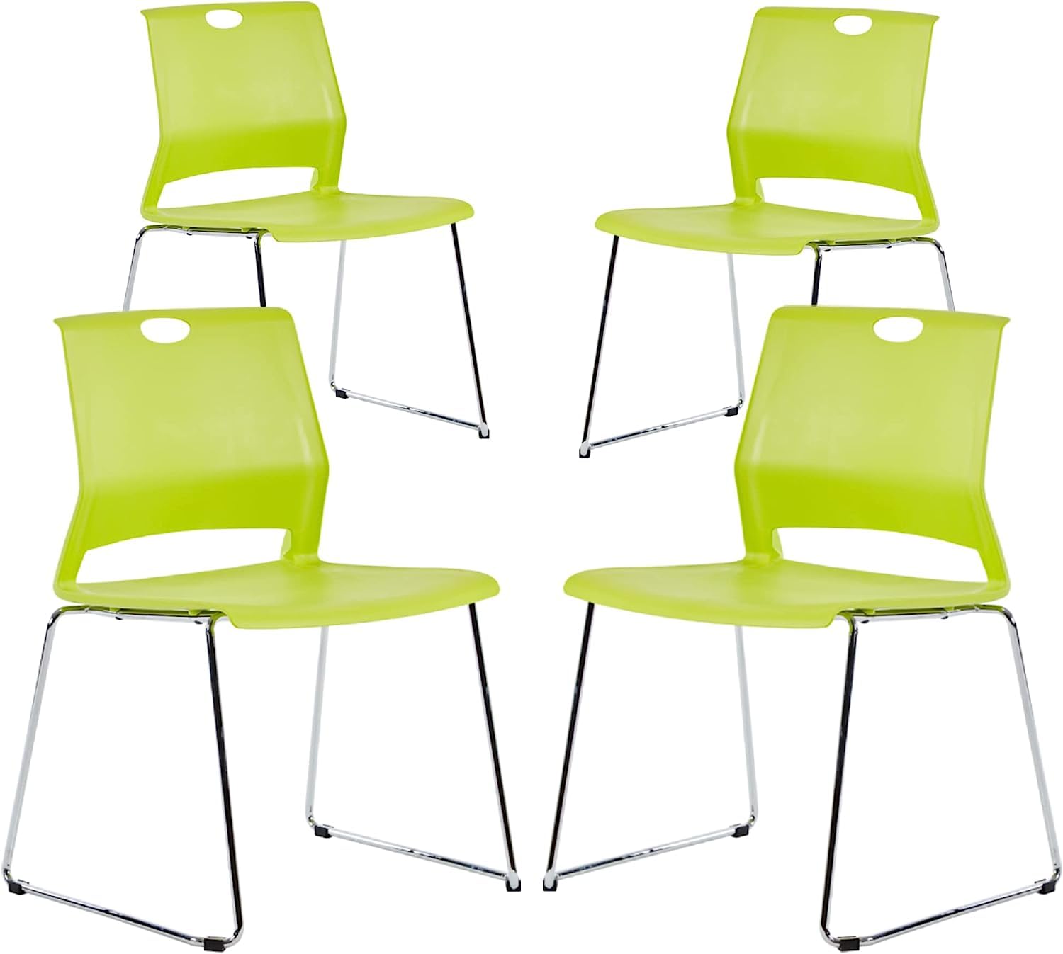 4-Pack Green Stackable Chairs with Sled Base - Heavy Duty Waiting Room Chairs for Office, Conference, Library, Classroom | Perfect for Schools, Hospitals & Public Spaces
