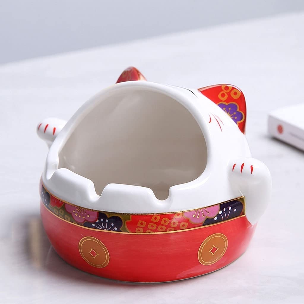 Lucky Cat Ashtray - Modern Multifunctional Indoor/Outdoor Cigarette Ashtray with Anti-Fly Ash Design for Home, Office, Smoking Room, and Patio Use - Stylish Desktop Ash Tray for Living Room, Balcony, and Workspace
