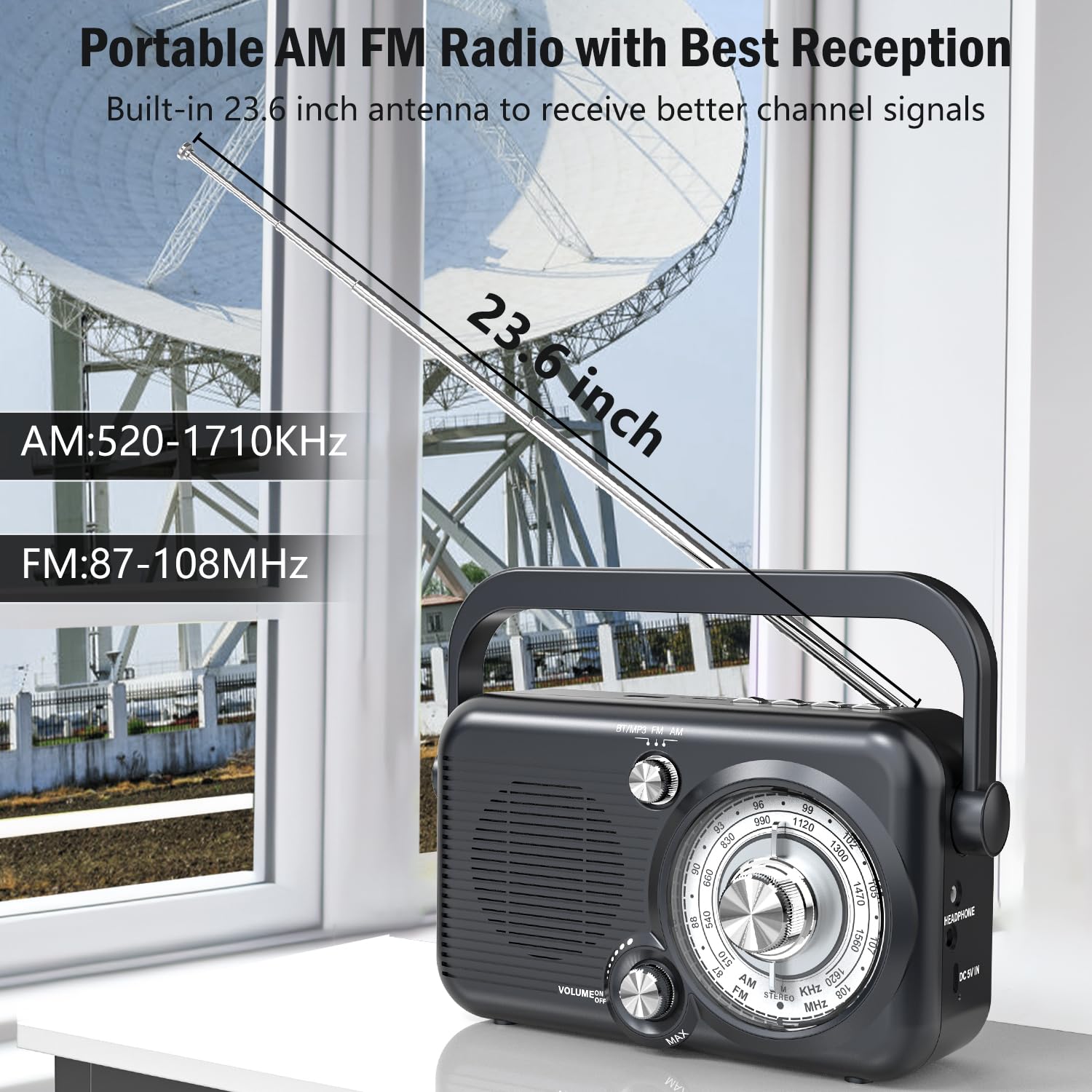 Portable AM FM Radio with Bluetooth, 2000mAh Rechargeable Battery, Best Reception, Supports SD Card & USB MP3 Player, Loud Speaker - Perfect for Camping, Emergencies, and Outdoor Activities