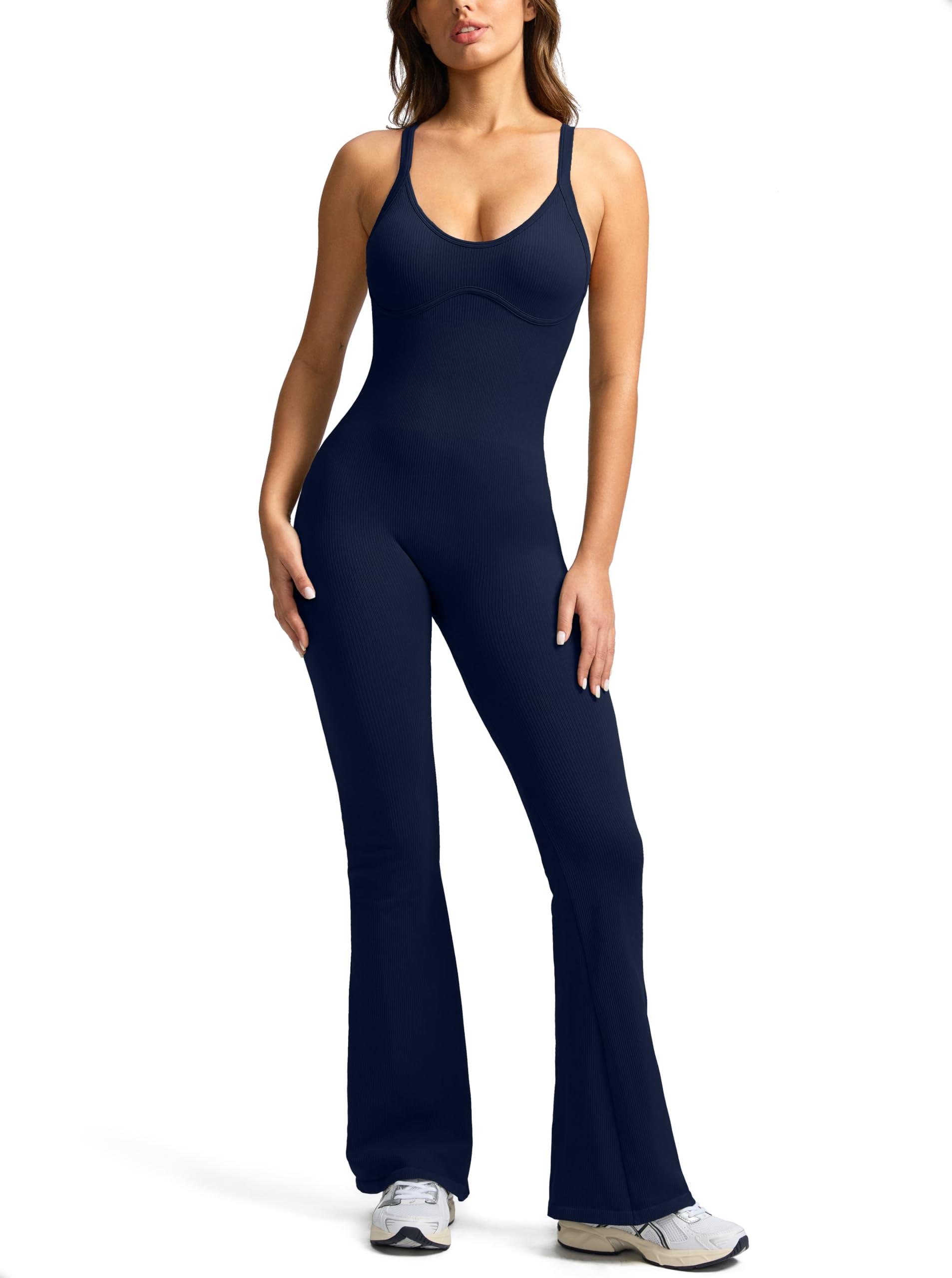 Women's Tummy Control Workout Jumpsuit - Seamless Ribbed Romper for Yoga, Gym & Lounge Wear - Comfortable Activewear for Women