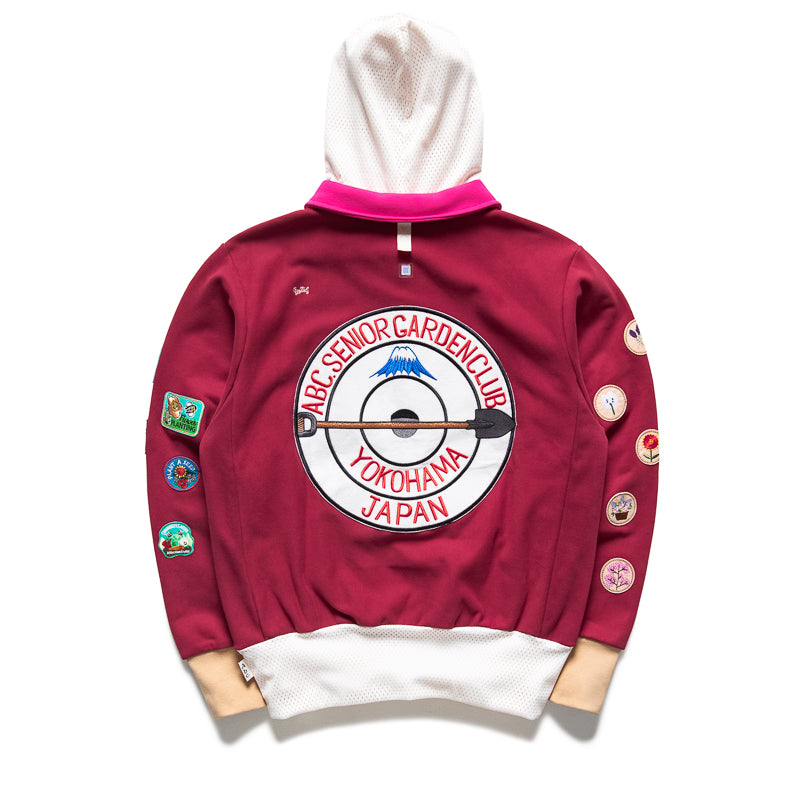 Advisory Board Crystals Embroidered Rose Patch Gardener Hooded Sweatshirt - Wine Red Pullover for Women | Perfect for Gardening, Outdoor Activities & Casual Wear