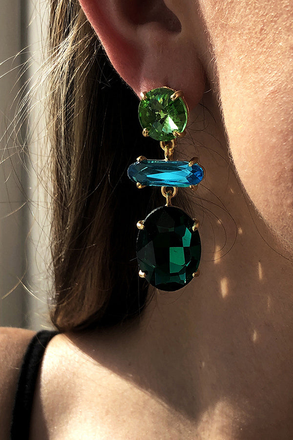 Elegant Faceted Diamond Earrings with Contrasting Colors | Perfect for Weddings, Parties & Special Occasions