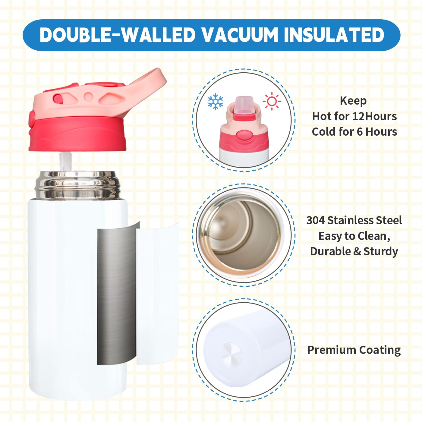 10 Pack Kids Sublimation Tumblers - 12oz Stainless Steel Sippy Cup Blanks for DIY Crafting, Customizable Water Bottles for Personalized Gifts | Perfect for Birthday Parties, School Events & Holiday Presents