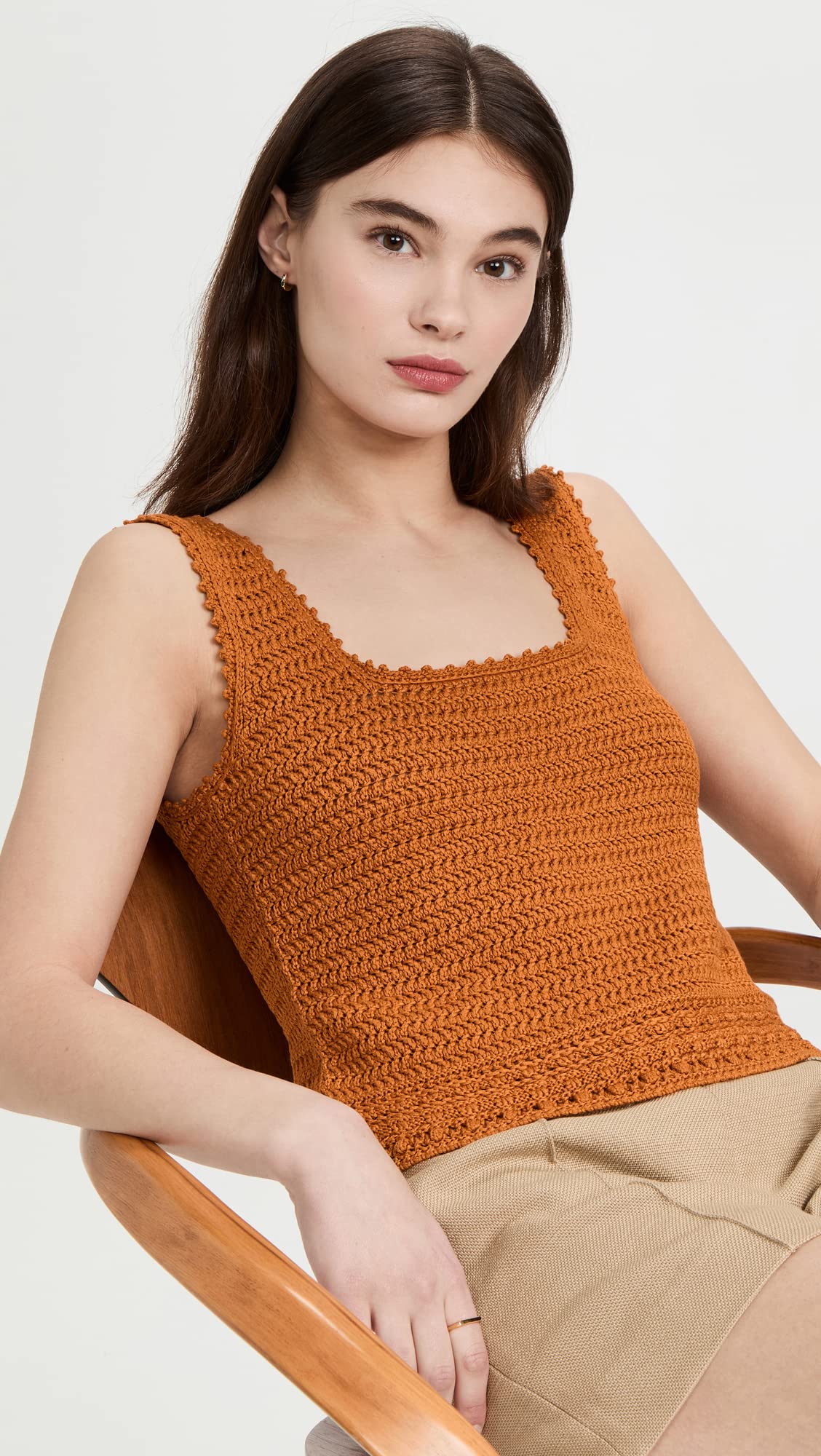 Vince Women's Crochet Square Neck Tank Top - Summer Boho Beachwear & Casual Outfit Essential