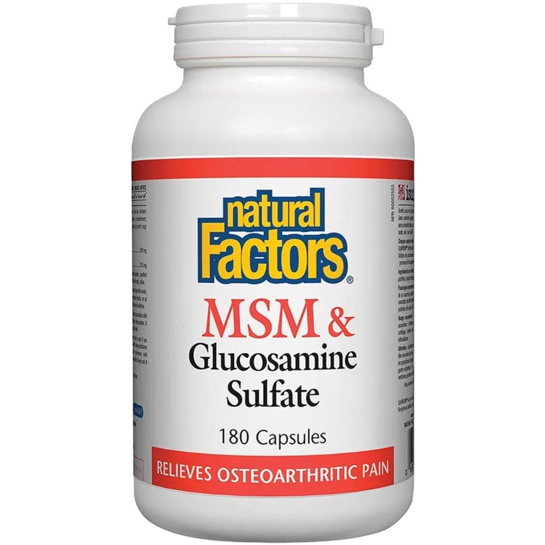 Natural Factors MSM & Glucosamine Sulfate 180 Capsules - Joint Support Supplement for Pain Relief & Mobility - Supports Healthy Cartilage & Connective Tissue - Ideal for Athletes, Seniors & Active Lifestyles