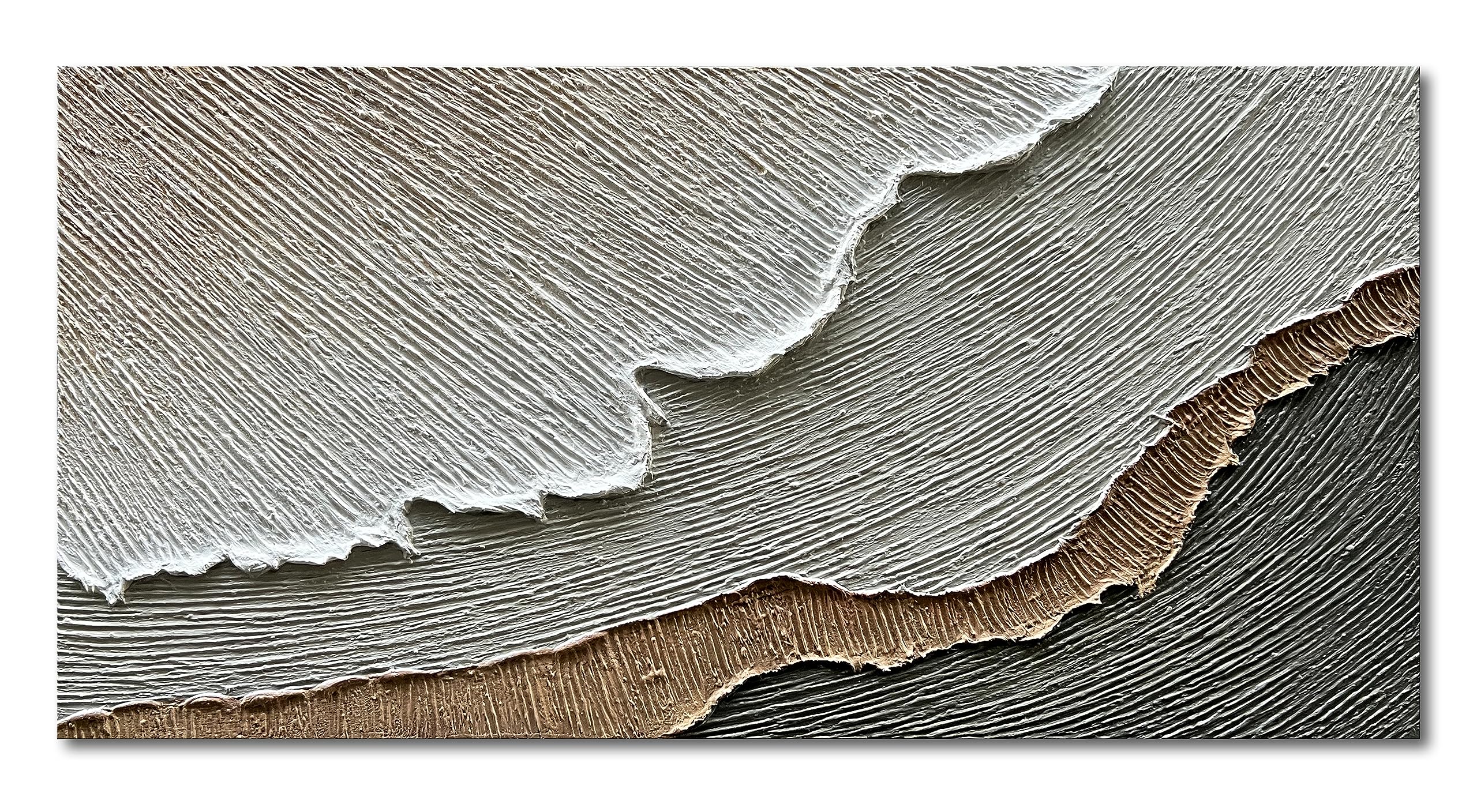 Hand-Painted Thick Texture Abstract Beach Wave Landscape Oil Painting - 24x48 Inch Wall Art for Living Room, Bedroom & Office Decor | NANKAI Premium Home Decoration