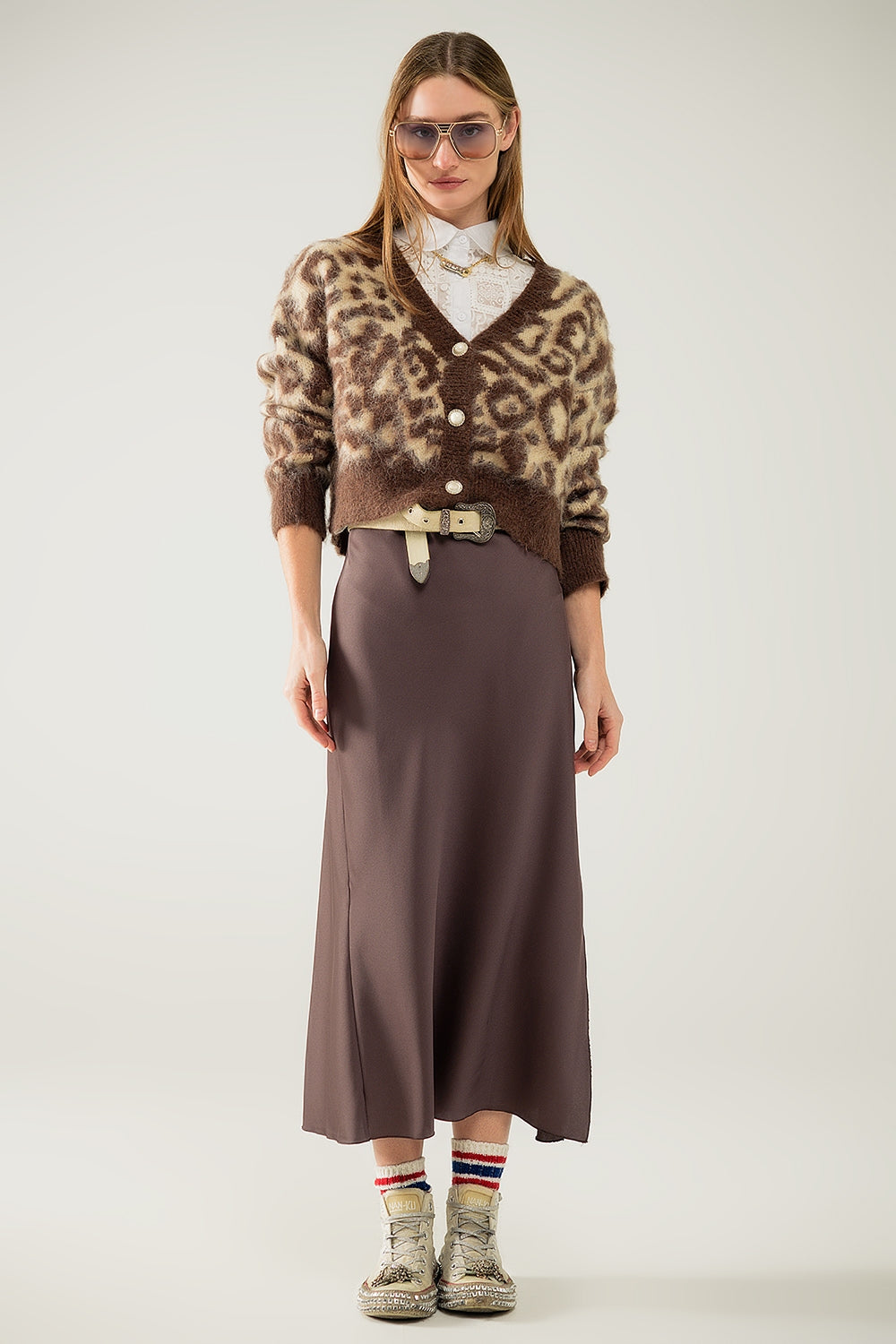 Leopard Print Beige Wool Cardigan for Women - Cozy Winter Sweater for Casual Outfits & Office Wear