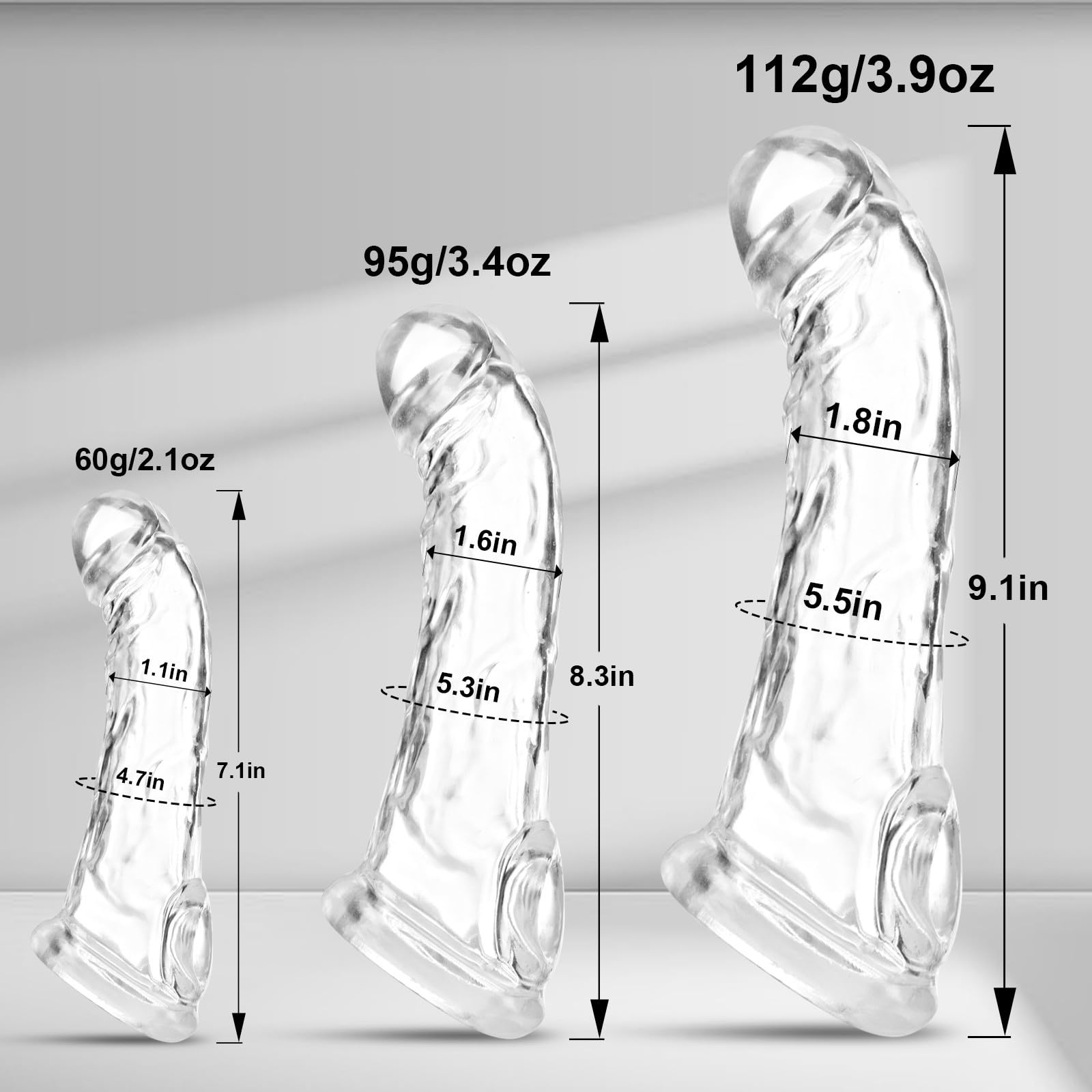 3 Sizes Reusable TPE Penis Sleeve Extender Set - Realistic Texture Penis Enlarger & Thickened Testicle Ring - Male Enhancement Sex Toy for Couples Play & Solo Pleasure - Transparent Design