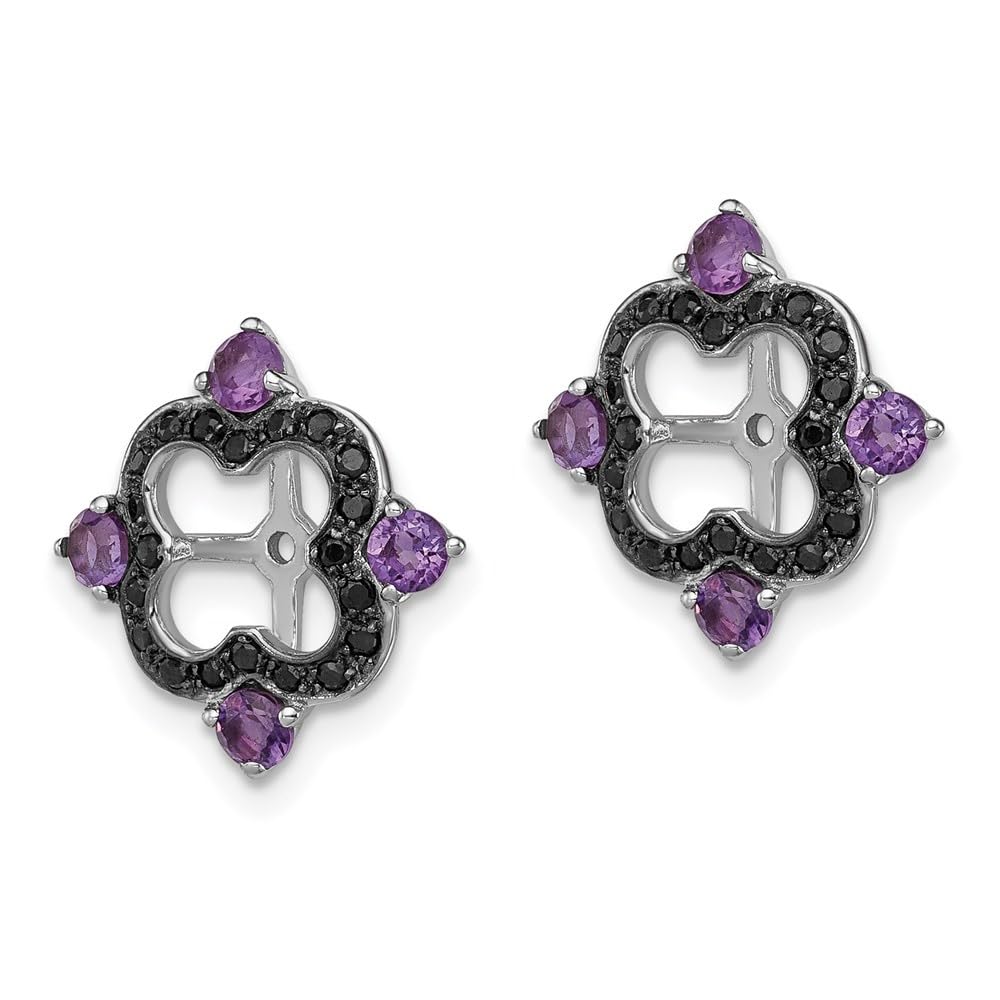 Diamond2Deal Sterling Silver Rhodium Plated Amethyst & Black Sapphire Earring Jacket (0.43