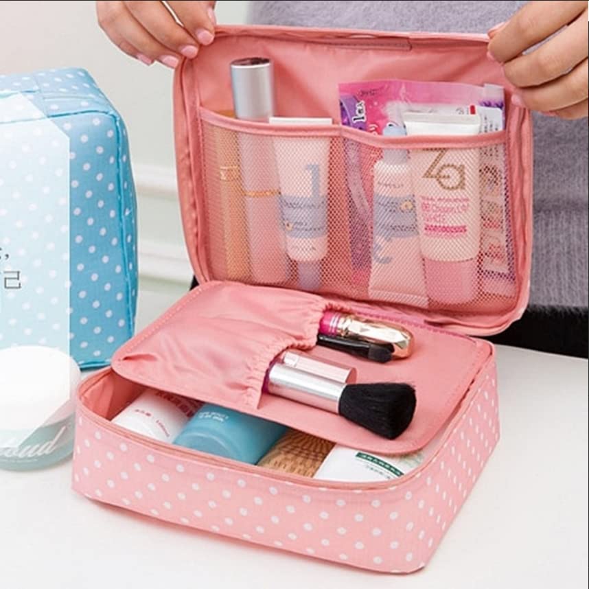 VALAMJI Multipurpose Travel Cosmetic Organizer Bag - Waterproof Makeup Storage Case with Multiple Pockets for Women | Perfect for Toiletries, Jewelry & Travel Essentials (Orange, 1 Pack) - Ideal for Airplane Carry-on, Gym & Vacation Packing