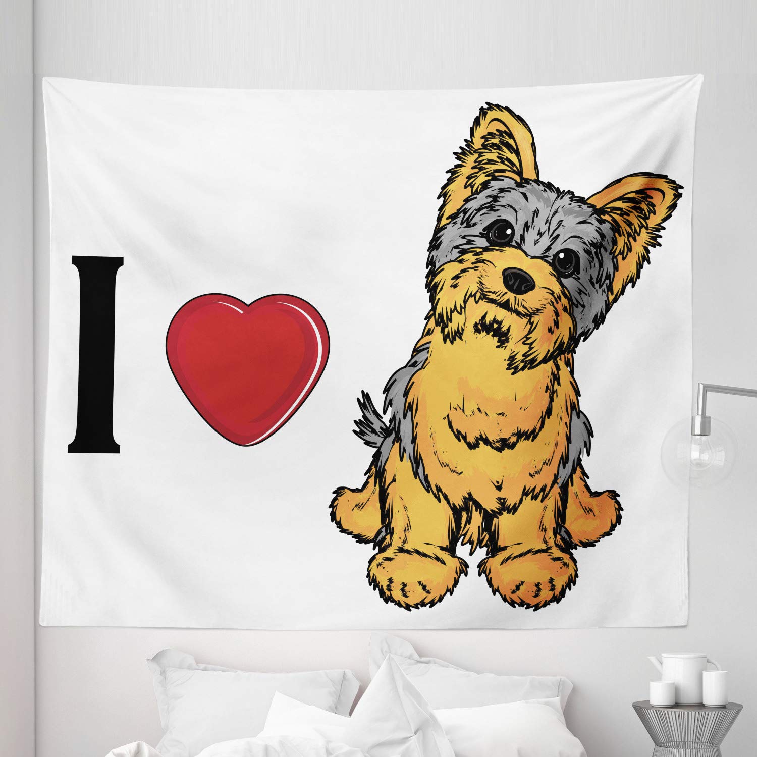 Ambesonne Yorkie Tapestry King Size - Yorkshire Terrier Dog Print Wall Hanging for Bedroom Decor