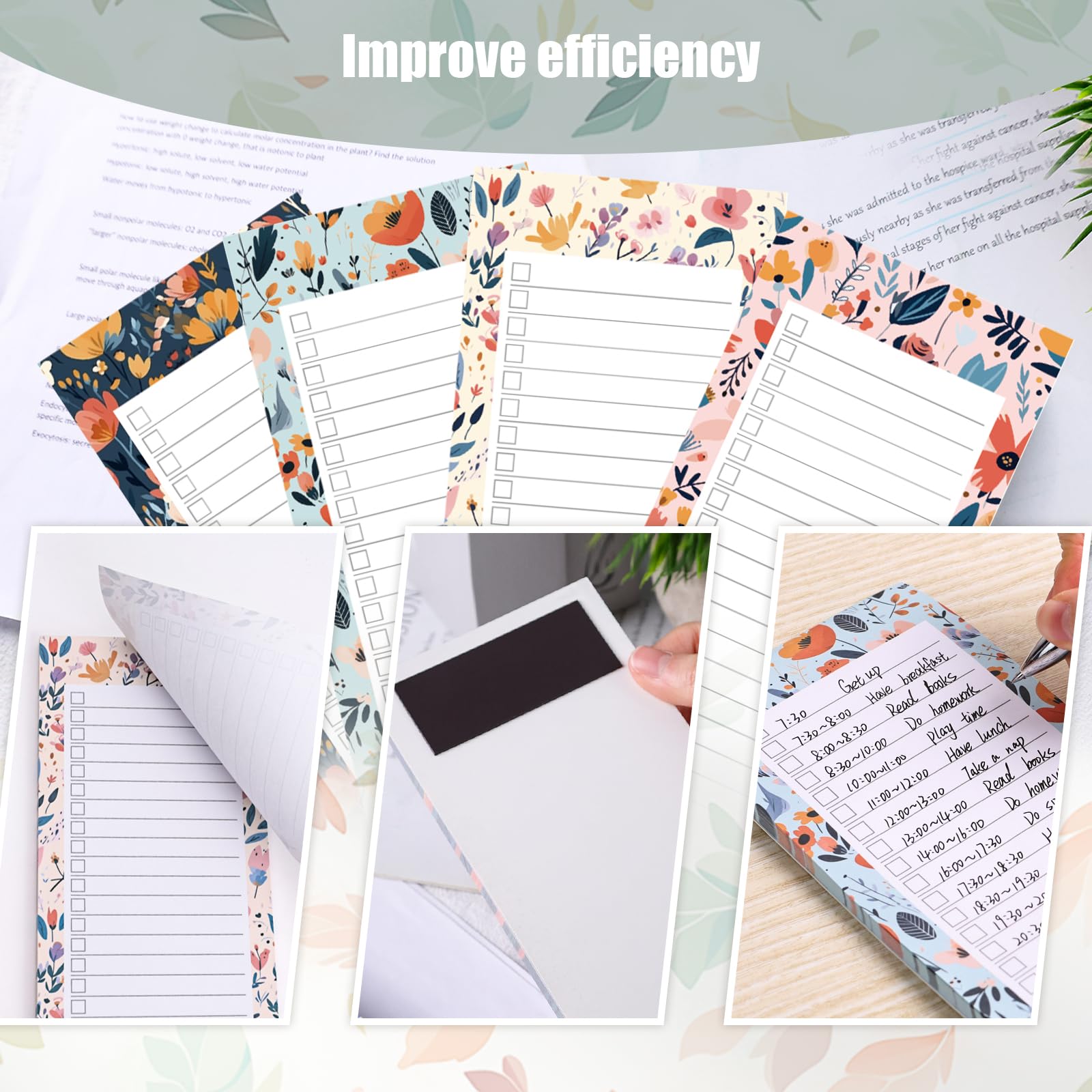 HIBOX 4-Pack Magnetic Refrigerator Notepads - Floral Design Grocery Shopping List, To-Do List & Reminder Pads (50 Sheets/Pad) - Perfect for Kitchen Organization & Family Message Board