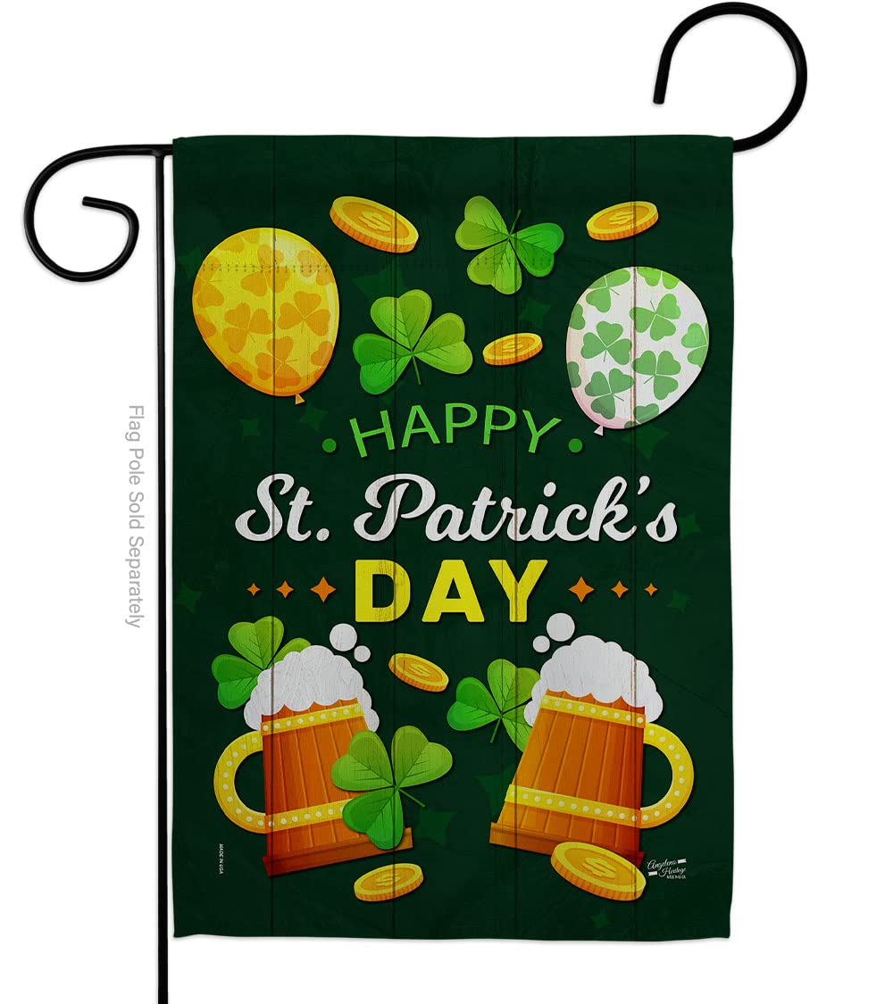 St. Patrick's Day Garden Flag - Double-Sided Irish Clover & Leprechaun Design with Lucky Coins - 13x18.5 Inch Outdoor Yard Banner - Made in USA - Perfect for Spring Decor, March Holidays & Irish-Themed Home Decorations