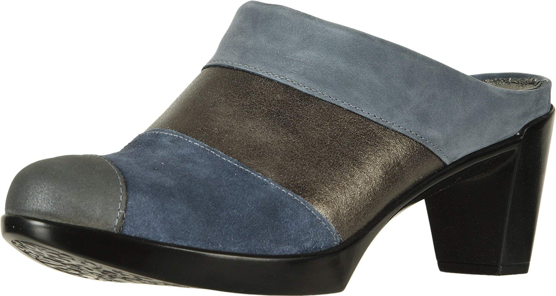 NAOT Women's Fortuna Clog Heel - Blue Nubuck, Gray Shimmer Leather & Midnight Blue Suede Comfort Shoes Size 7 M US | Slip-Resistant Orthopedic Footwear for Nurses, Teachers & Healthcare Workers