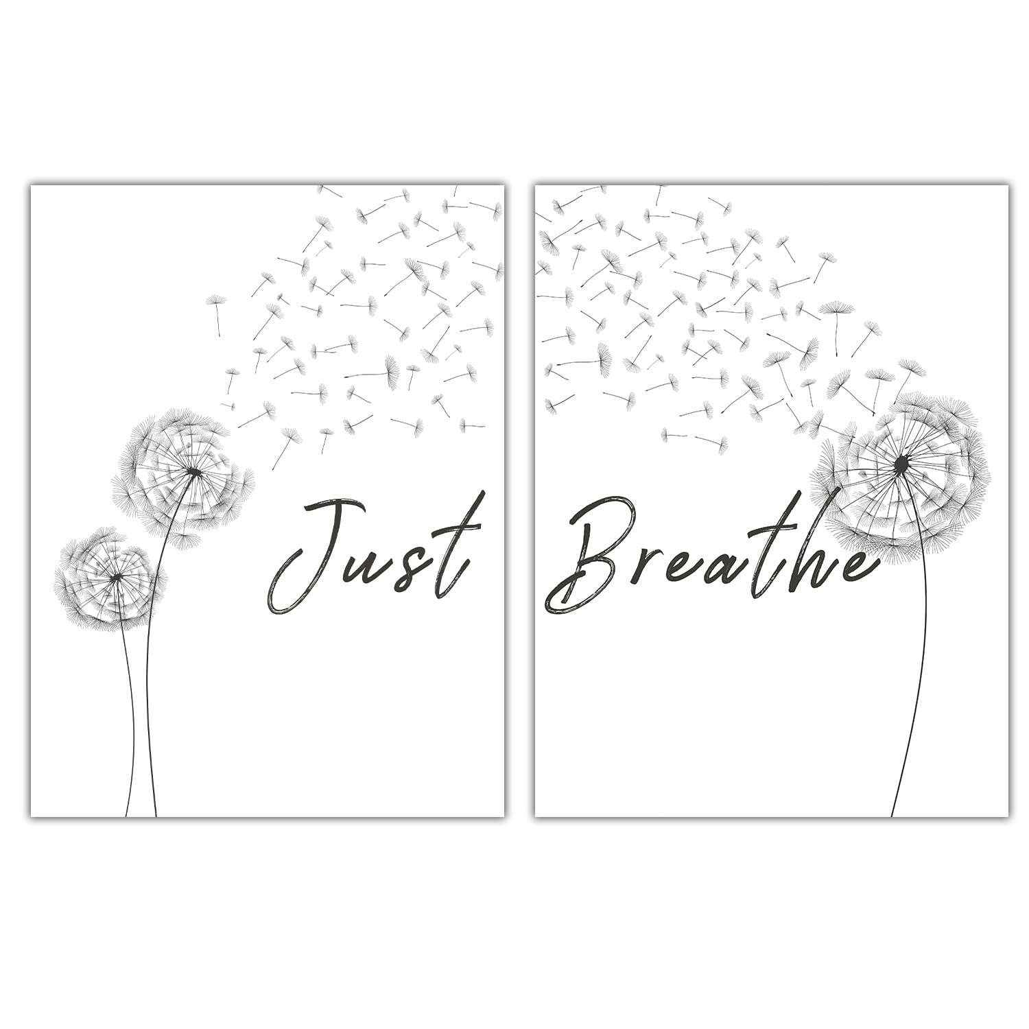 Just Breathe Wall Art Canvas - Dandelion Print Meditation Decor for Office & Bathroom - 12x16 Inch Set of 2 - Relaxing Home Decor for Stress Relief & Mindfulness Practice
