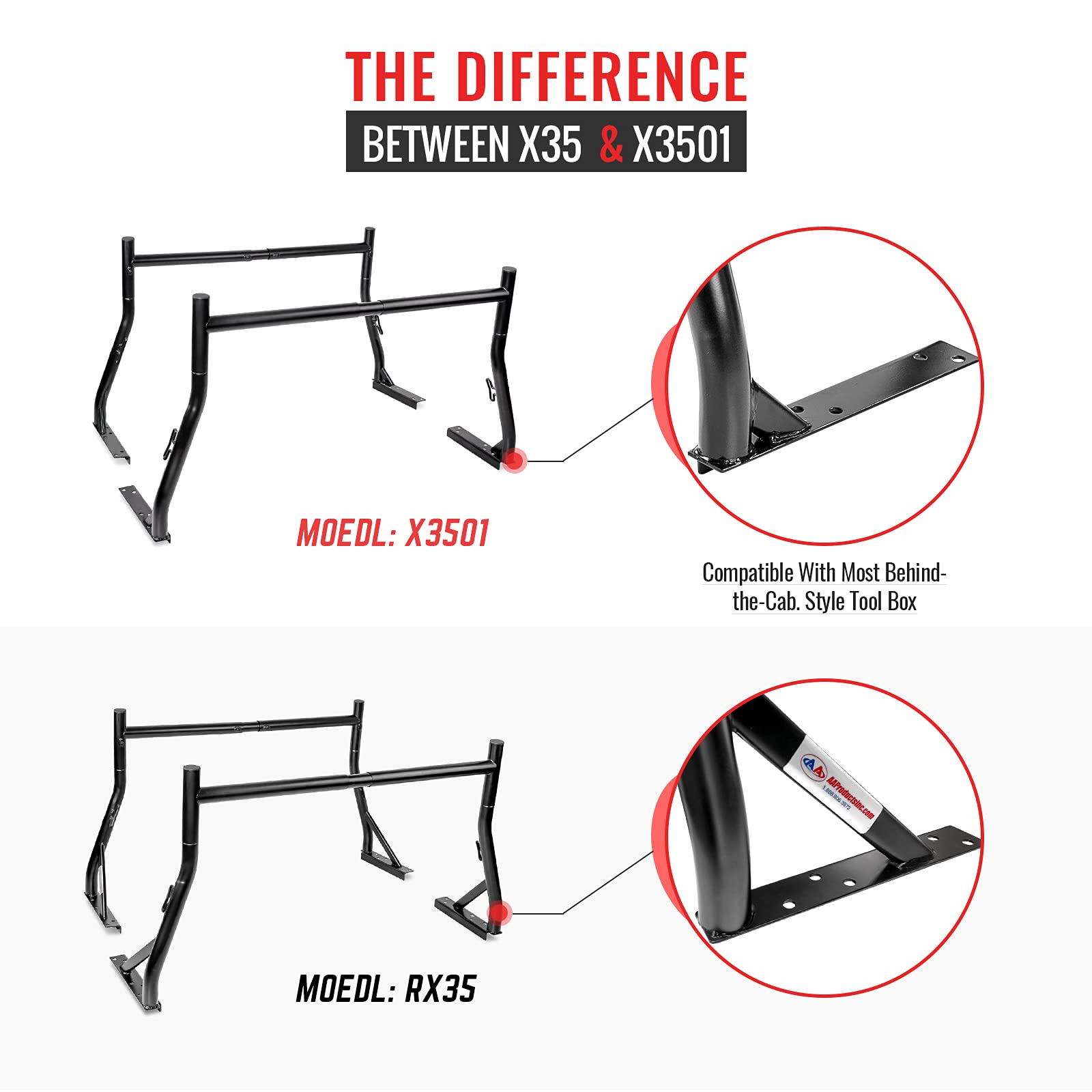 Heavy Duty 800Ibs Capacity Extendable Steel Truck Ladder Rack - 2-Bar Set with Tool Box Mounting | Matte Black Finish | Patent Pending | Perfect for Contractors, Landscapers & Roofers (USPTO Approved)
