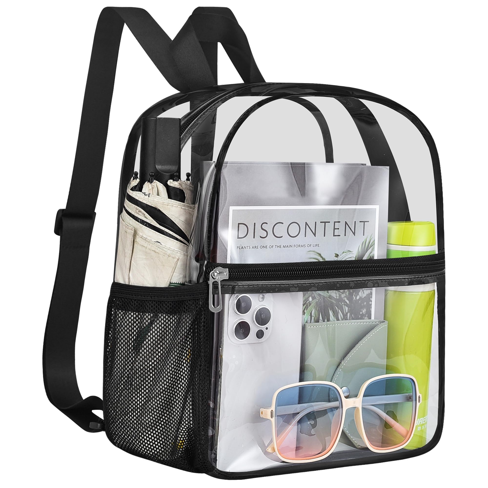 Stadium Approved Clear Backpack 12×12×6 - Small Transparent Mini Backpack for Concerts, Beach, Work, Travel & Sports | Perfect for Security Checks, School, Theme Parks & Events (Black)