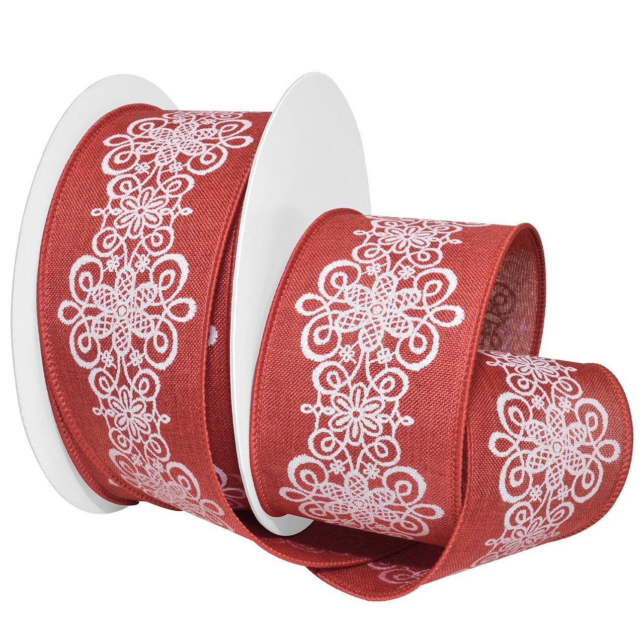 Morex Ribbon Wired Polyester Lascala Lace Ribbon - 2.5 Inch x 20 Yards, Red and White - Perfect for Gift Wrapping, Wedding Decorations, DIY Crafts and Hair Accessories