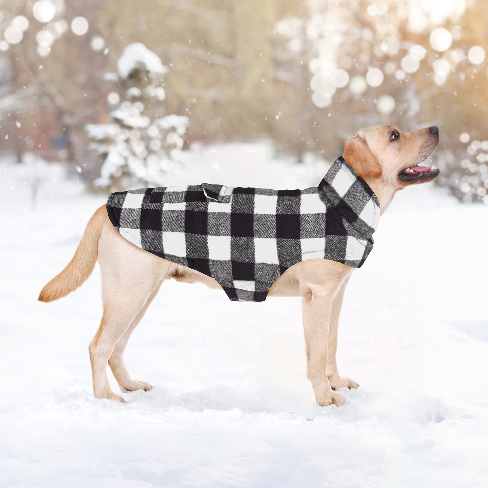 Malier Classic Plaid Fleece Dog Winter Coat - Windproof Warm Pet Jacket with Pocket for Small Medium Large Dogs | Cold Weather Apparel for Outdoor Walks & Winter Adventures (White, Small)