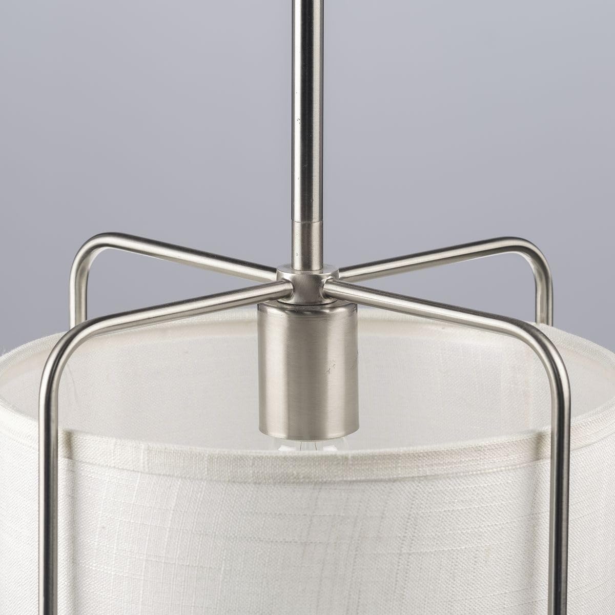 Marche Collection 4-Light Polished Nickel Grey Mylar Shade Luxe Pendant Light - Modern Dining Room Chandelier for Kitchen Island, Bedroom & Living Room Lighting