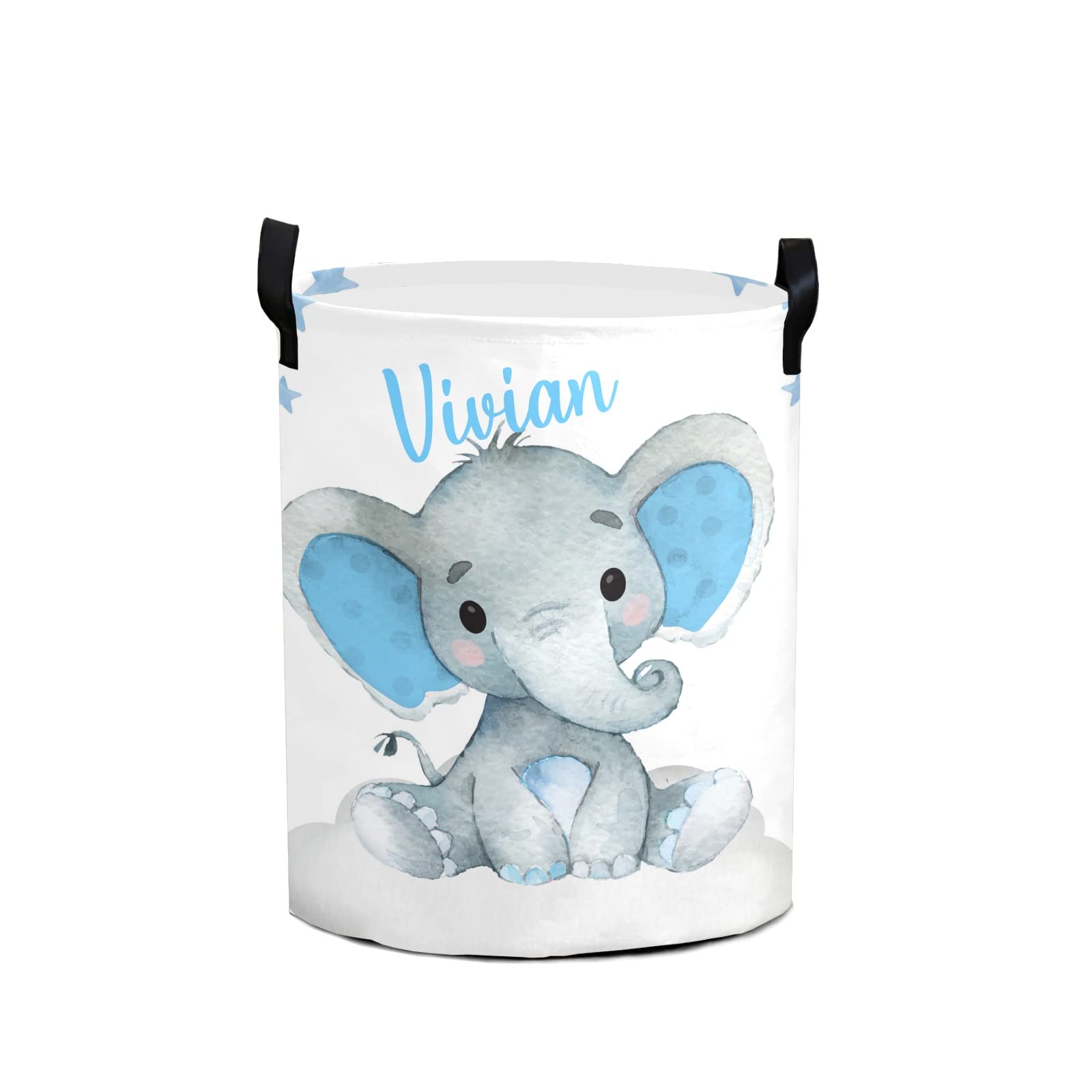 Personalized Baby Elephant Laundry Hamper with Handle - Custom Name Storage Basket for Nursery, Kids Room & Bathroom Organization | Perfect for Baby Shower Gifts & Home Decor