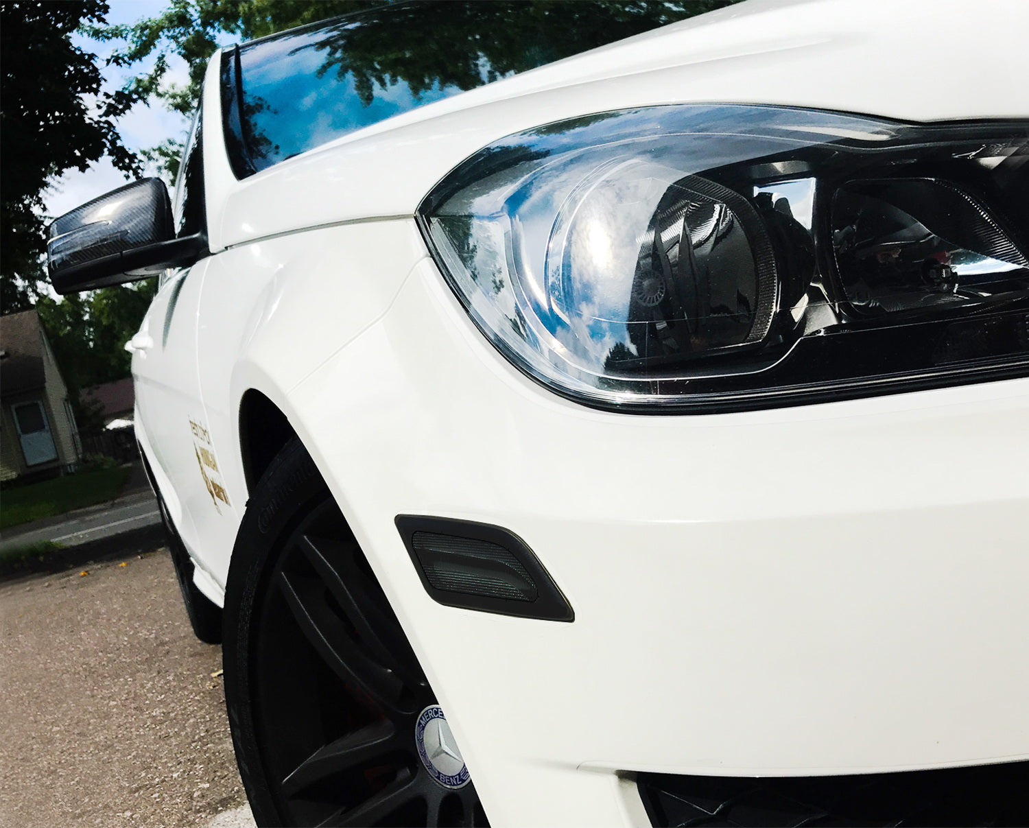 Euro Smoked Lens White LED Side Marker Lights for 2012-2014 Mercedes W204 C250 C300 - Enhance Visibility & Style for Night Driving & Custom Car Mods