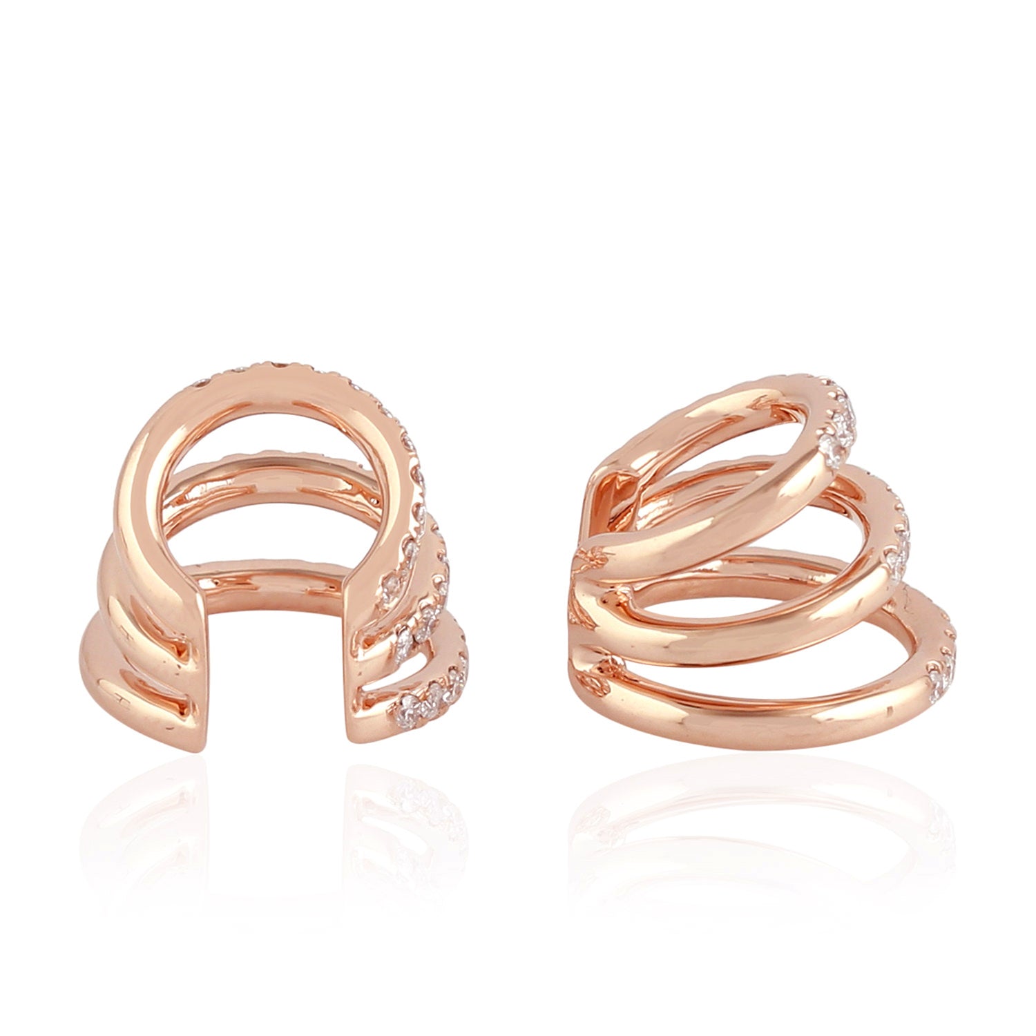 14K Rose Gold Pave Natural Diamond Ear Cuff Earrings for Women - Elegant Handmade Jewelry Gift for Her, Perfect for Weddings, Parties & Special Occasions
