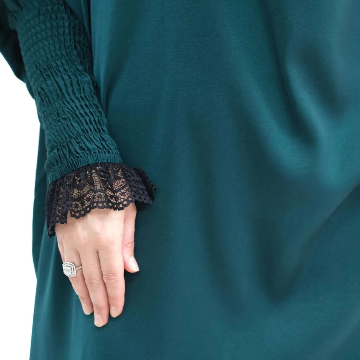 Elegant Satin Lace Cuffs Overhead Jilbab Abaya Prayer Dress for Women - Modest Islamic Clothing for Prayer, Mosque & Special Occasions
