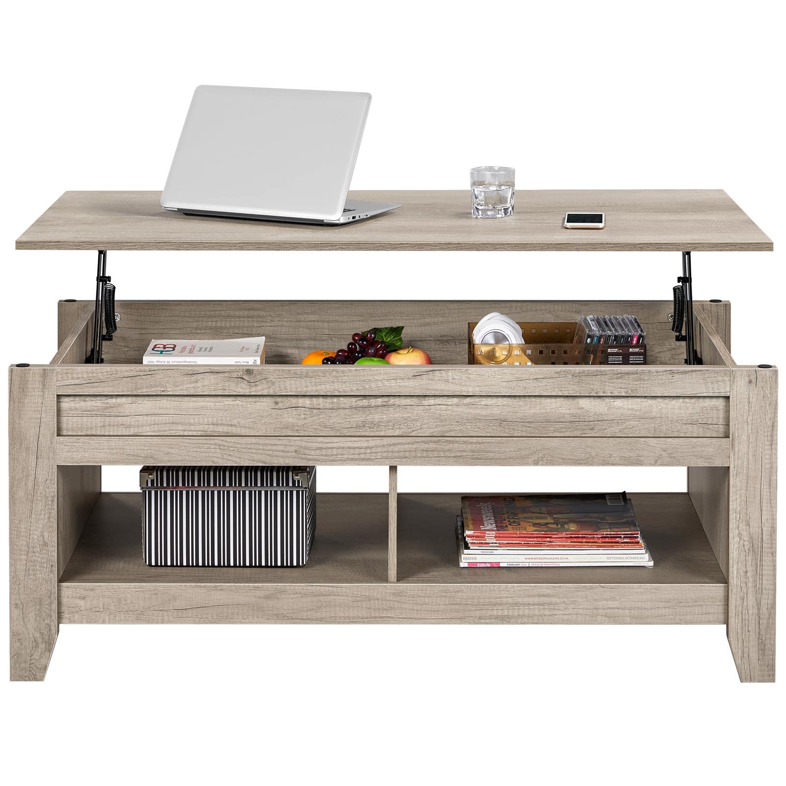 Yaheetech Lift Top Coffee Table with Hidden Storage & 2 Open Shelves - 47.5