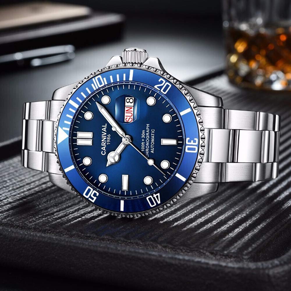 MASTOP Men's Automatic Diver Watch with Rotating Bezel - Classic Analog Luxury Dress Watch with Day & Week Display - Perfect for Business, Formal Events & Water Sports