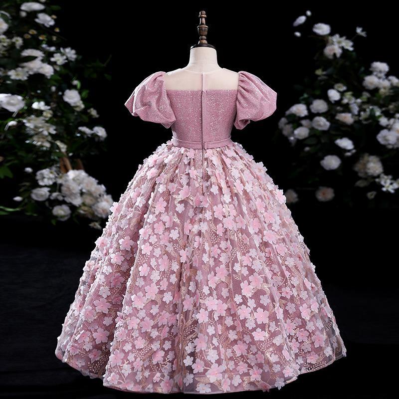 First Communion Dress for Girls - Pink Puffy Sleeve Flower Pageant Princess Ball Gown | Elegant Baptism & Church Ceremony Dresses for Baby Girls | Perfect for Weddings, Easter & Special Occasions