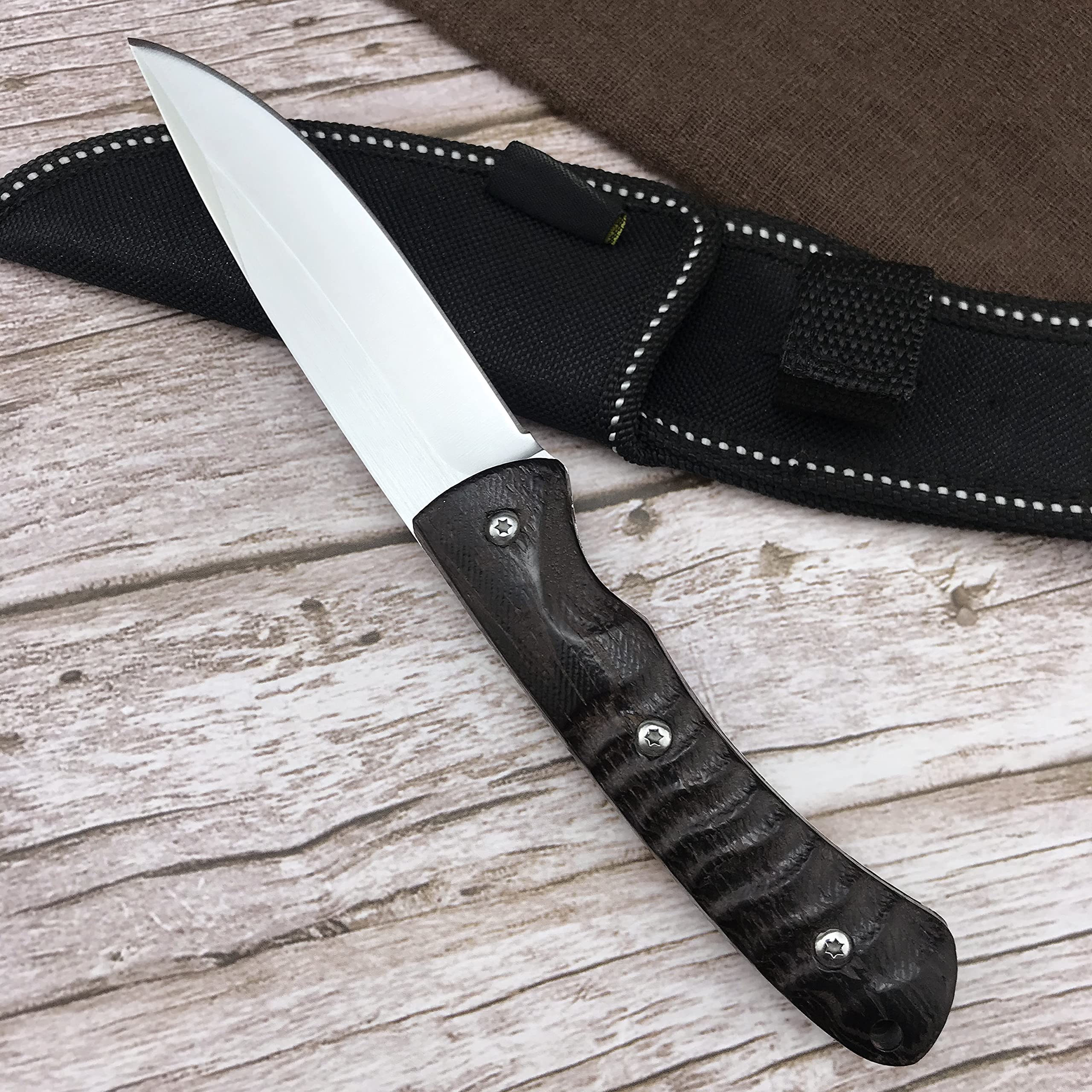 HUAAO 8.1 Inch Full Tang Hunting Knife with Black Ebony Handle - Durable Fixed Blade for Hunting, Camping, Survival & Outdoor Adventures | Perfect for Skinning Game, Bushcraft & Wilderness Survival