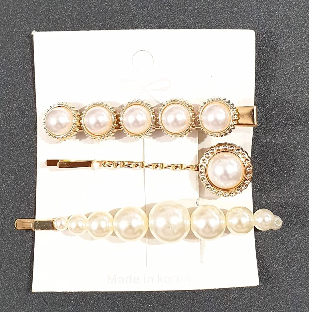 Elegant Pearl & Rhinestone Hair Clips for Women - Korean Style Hair Barrettes Set of 3 - Perfect for Weddings, Parties & Daily Hair Accessories - Fashionable Gift for Women & Girls (CLIP-3)