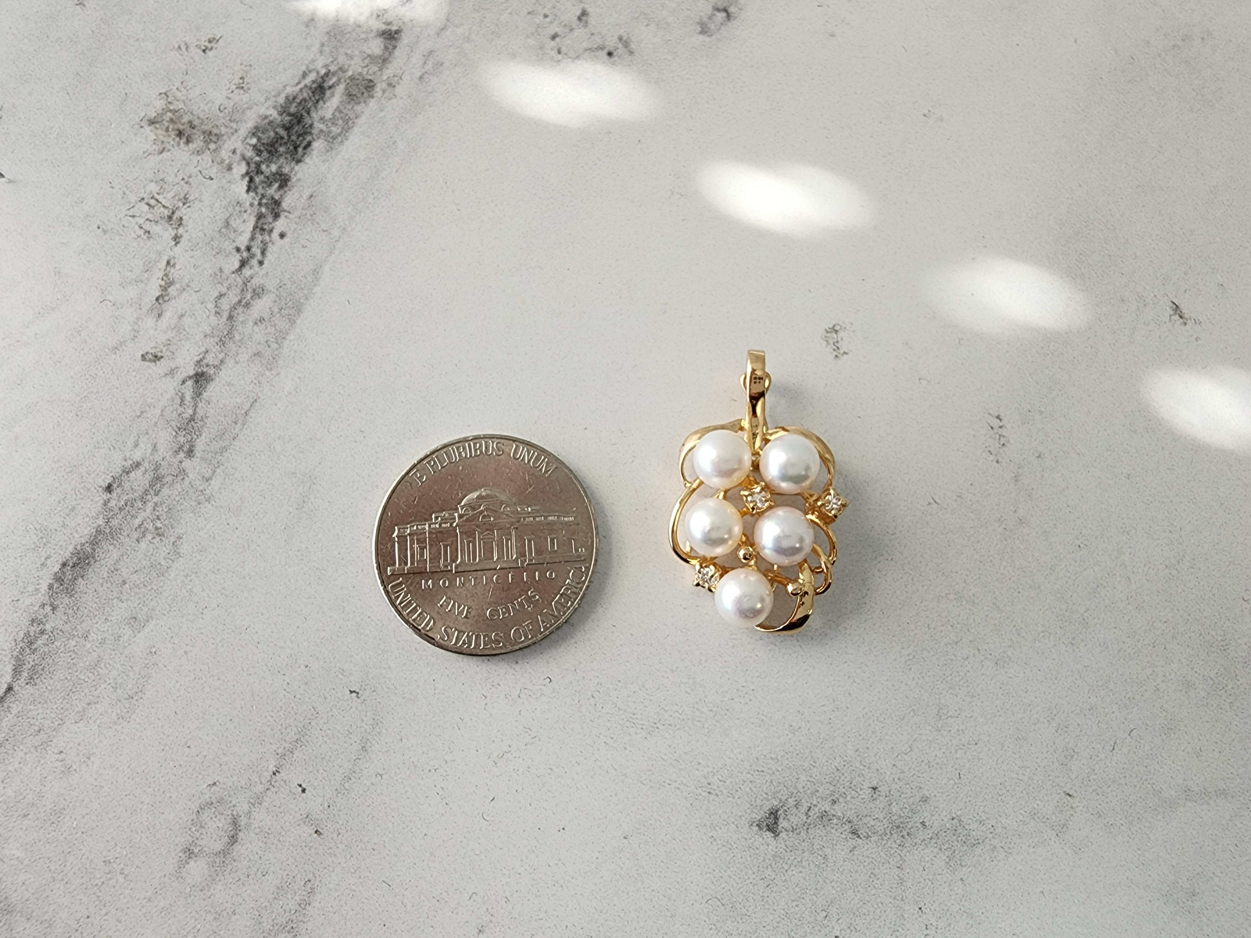 14k Yellow Gold Freshwater Pearl Grape Cluster Necklace with Diamond Accents - Elegant Jewelry for Women, Perfect for Weddings, Parties & Special Occasions
