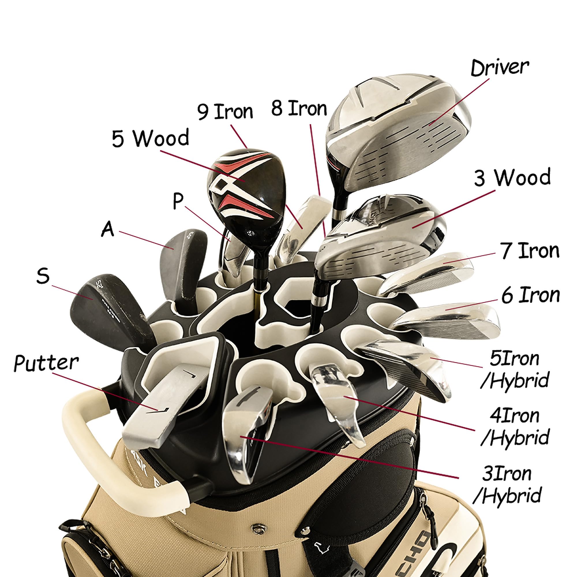 ASK ECHO 2024 Premium T-Lock Golf Cart Bag with 14-Way Organizer Divider Top - Durable Golf Bag with Comfortable Handles & Waterproof Rain Cover for Men - Perfect for Golf Courses, Tournaments & Driving Range Practice