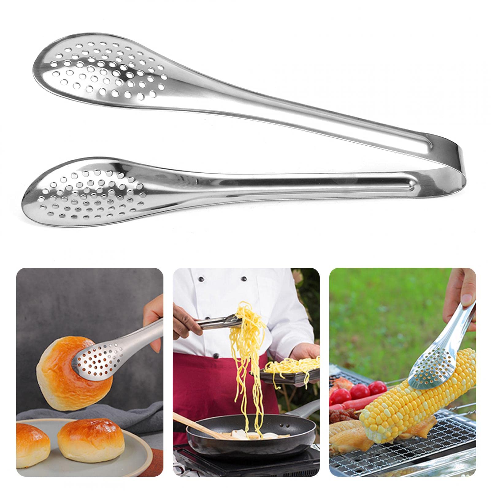 5Pcs Stainless Steel Food Serving Tongs - Locking Kitchen Tongs for BBQ, Salad, Steak, Buffet - Multipurpose Cooking & Serving Utensil for Grilling, Baking, Picnics & Parties