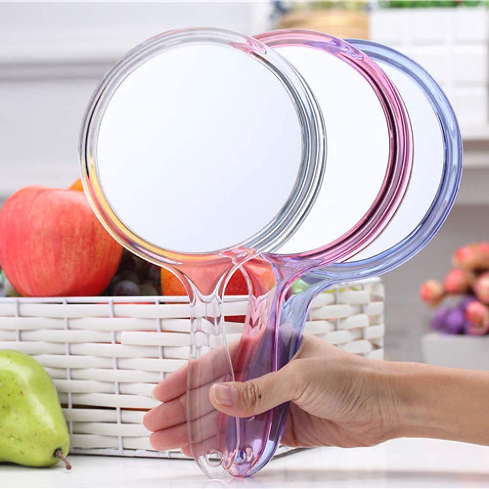 TOPYHL Double-Sided 3X 1X Magnifying Makeup Mirror - Large Travel Handheld Cosmetic Mirror with Acrylic Clear Finish, Round Purple Mirror for Makeup Application, Grooming & Travel Beauty Essentials