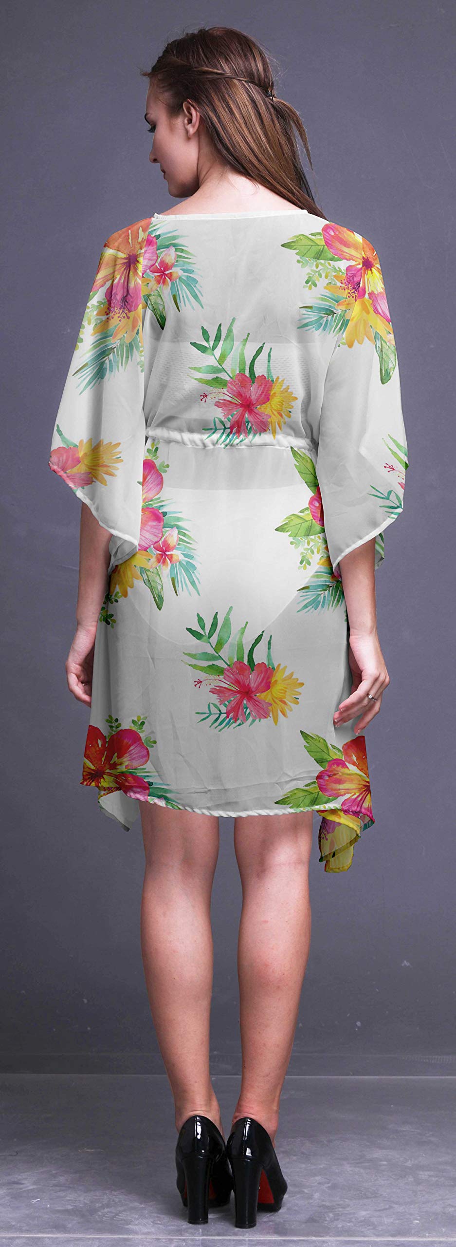 Bimba Women's Short Caftan Midi Dress - Beach Cover Up Swimwear, Summer Boho Kaftan Dress for Pool, Vacation & Resort Wear