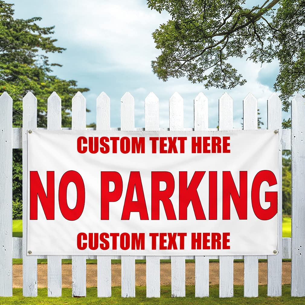 No Parking Custom Vinyl Banner - 48x96 Inches, Weatherproof Outdoor Sign with 8 Grommets for Industrial & Yard Use | Personalized Text Available | Multiple Sizes for Driveway, Construction Site & Business Parking