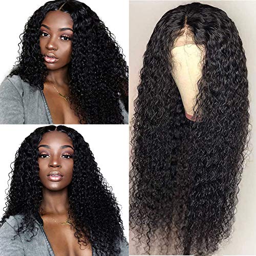 13×4×1 Inch Lace Front Wigs Human Hair with Baby Hair - Pre Plucked Bleached Knots 9A Grade Brazilian Virgin Curly Human Hair Wigs for Black Women - Natural Black Color (24 Inch, T-Part Lace Wig) - Perfect for Daily Wear, Special Occasions & Protective Styling