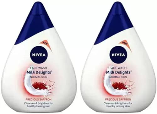 NIVEA Milk Delights Precious Saffron Face Wash for Normal Skin - 50ml x 2 (100ml Total) | Gentle Cleansing & Hydrating Facial Cleanser | Perfect for Daily Skincare Routine & Travel