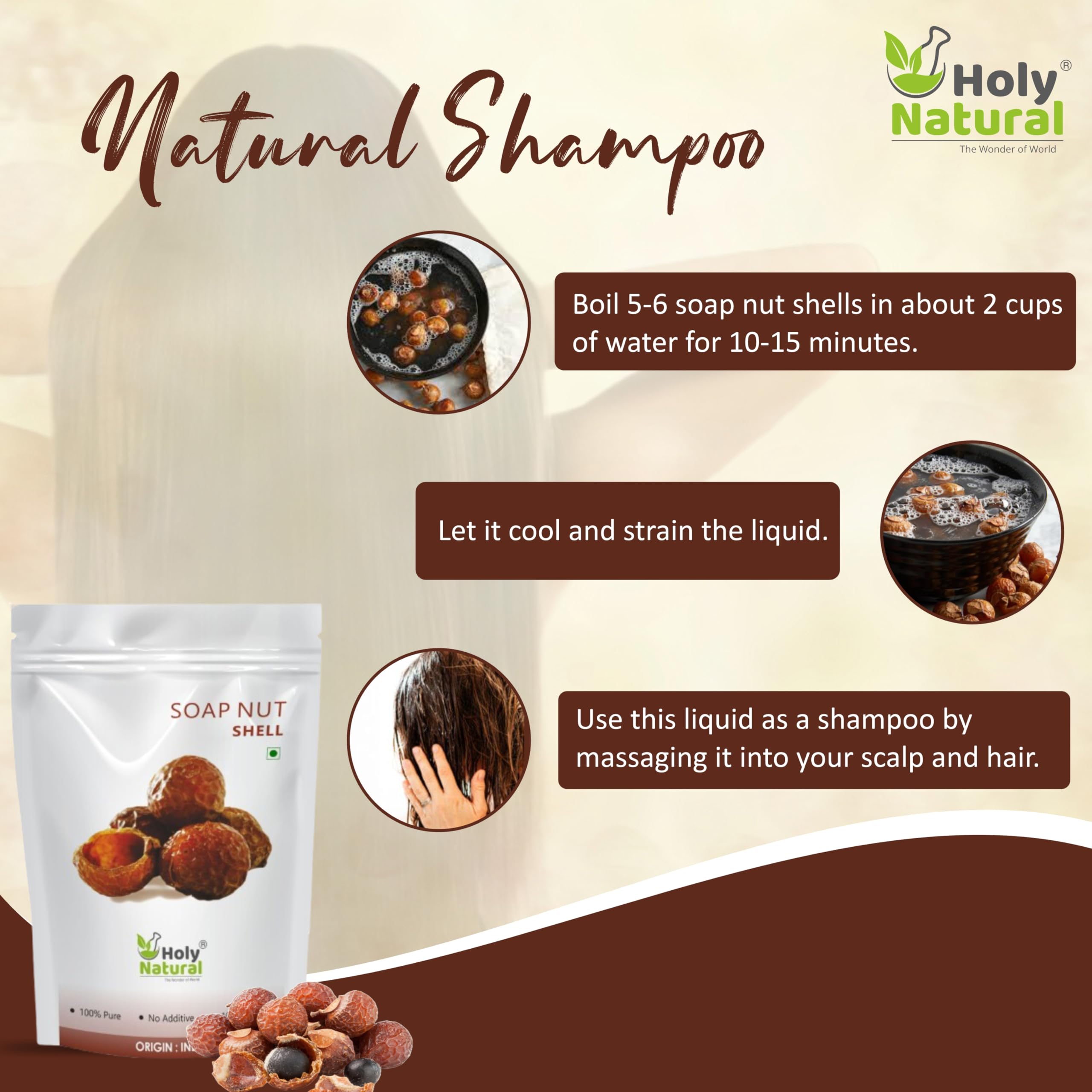 Organic Holy Natural Soap Nut Shells (Areetha) - Seedless, 250g - Natural Laundry Detergent & Eco-Friendly Cleaning Solution for Clothes, Hair & Household Use