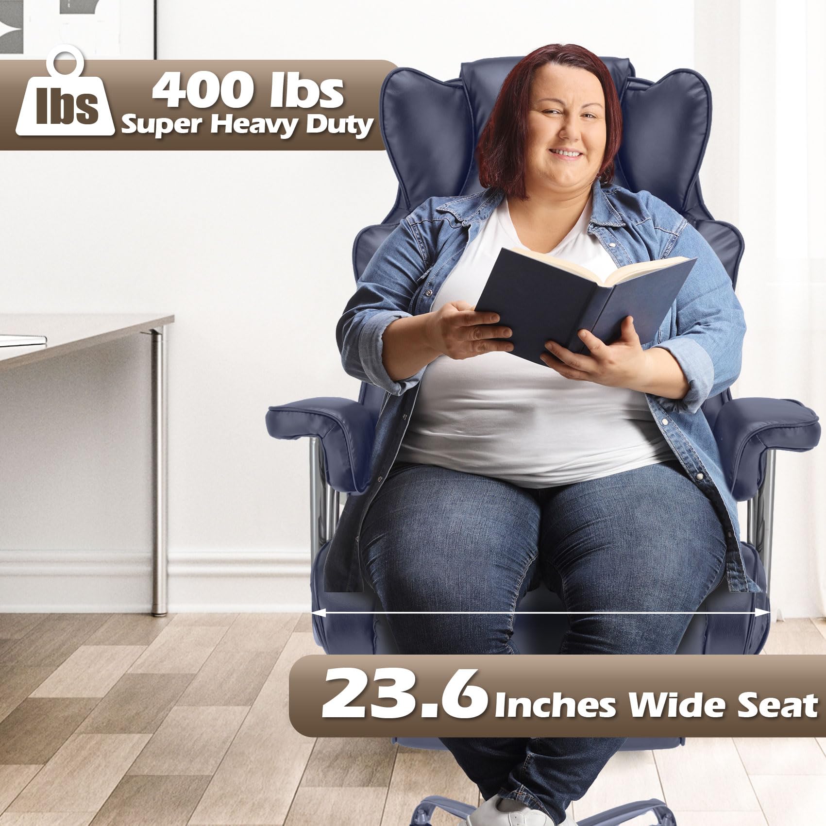 Big and Tall Office Chair with Footrest - Heavy Duty Executive Reclining Leather Chair, Adjustable High Back, Supports Up to 400lbs - Perfect for Large Men, Home Office, Gaming, and Long Work Sessions