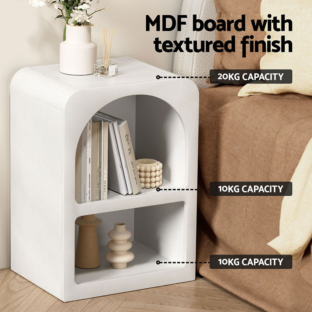 Modern White Arched Texture Nightstand - Stylish Bedside Table for Small Spaces, Perfect for Bedrooms, Dorms & Apartments